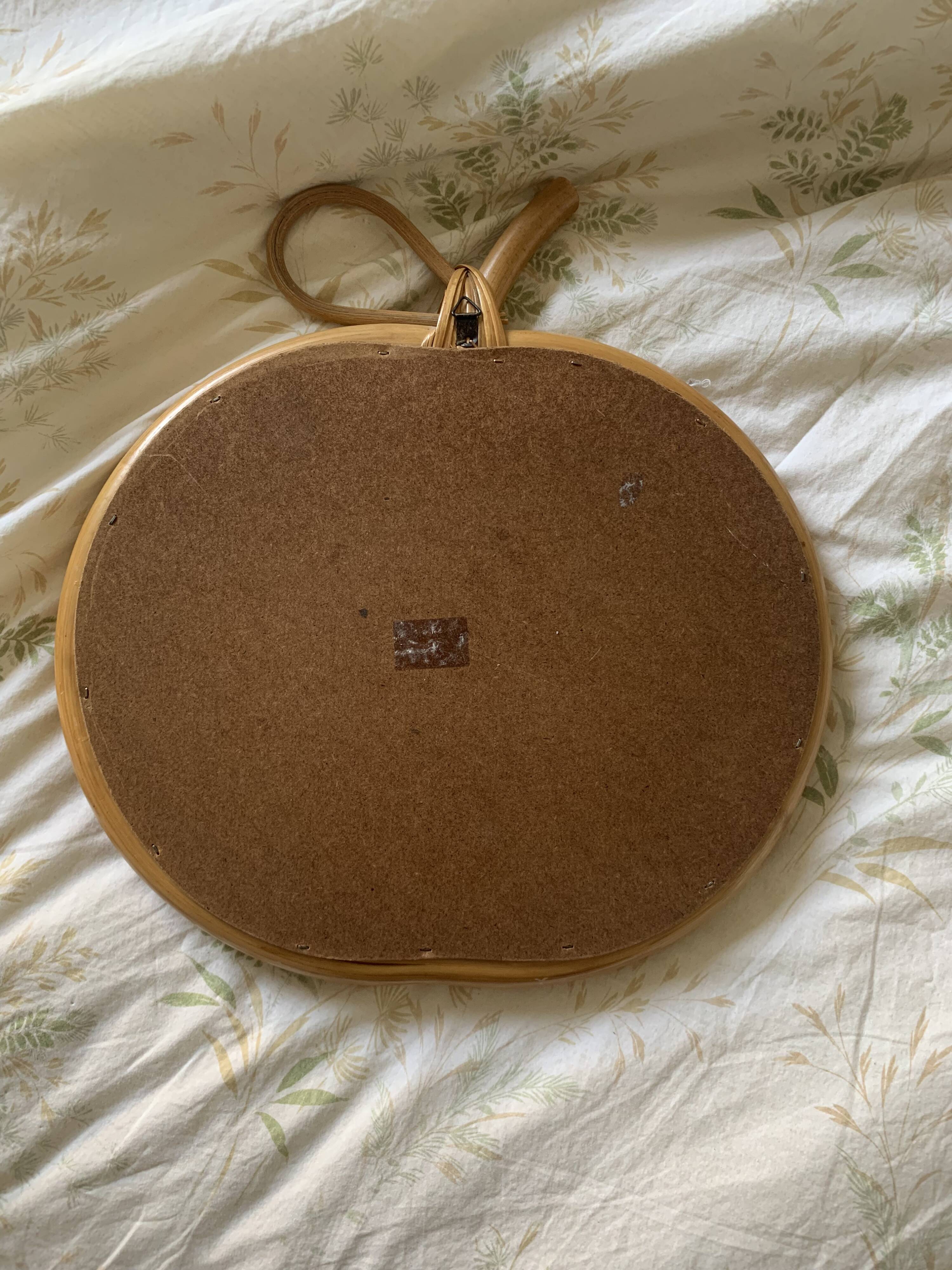 Vintage 1960s apple mirror, rattan, wicker, bamboo - 32 x 35 cm