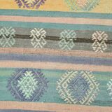 Tapis Kilim Anatolien 5x9 ft – Rayures Pastel en Vert Menthe, 163x268Cm