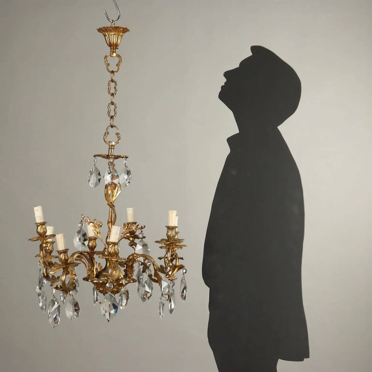 Antique Rococo-style chandelier in gilded bronze, 20th century.