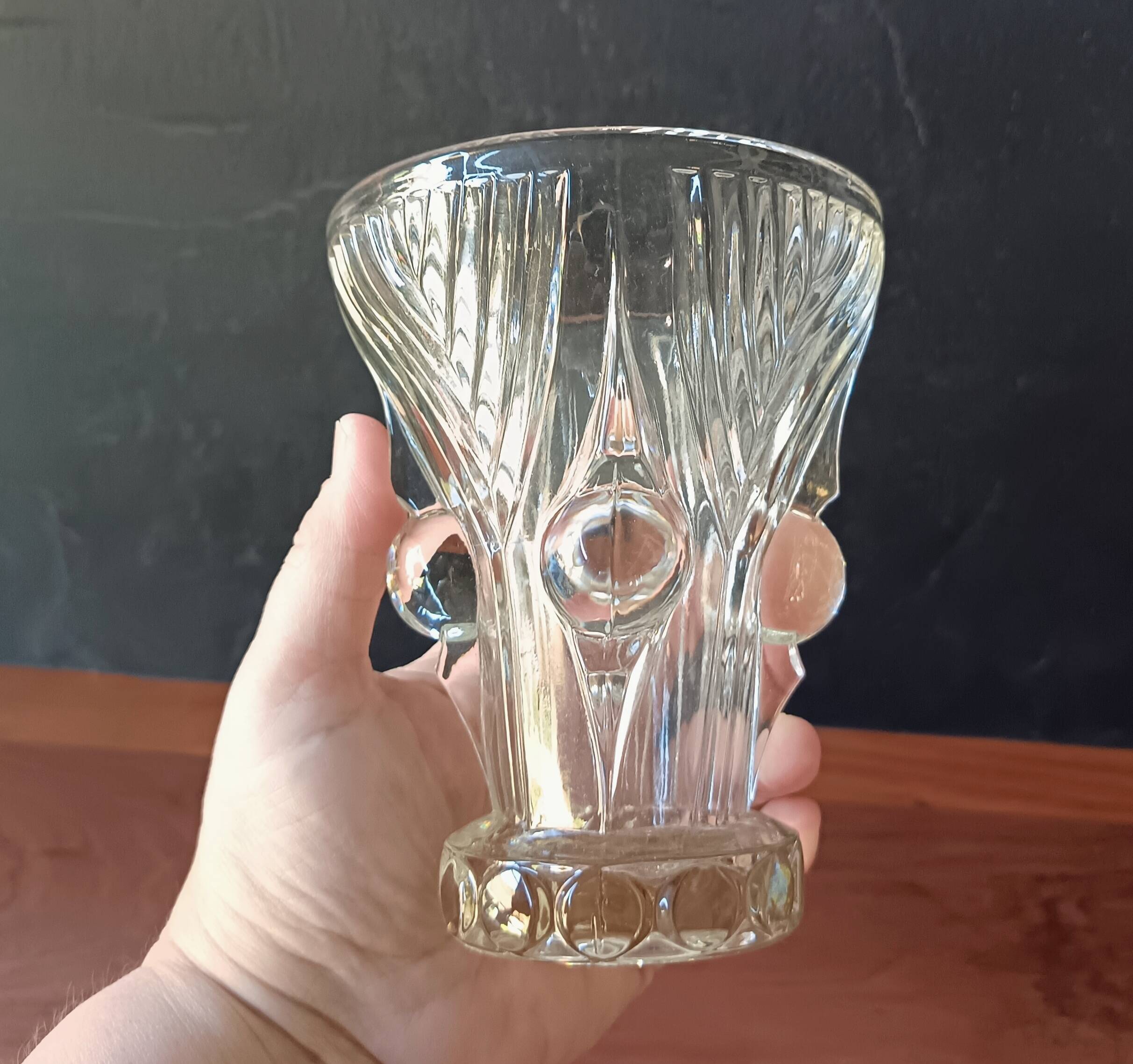 Vase transparent pressed molded glass vintage 1950