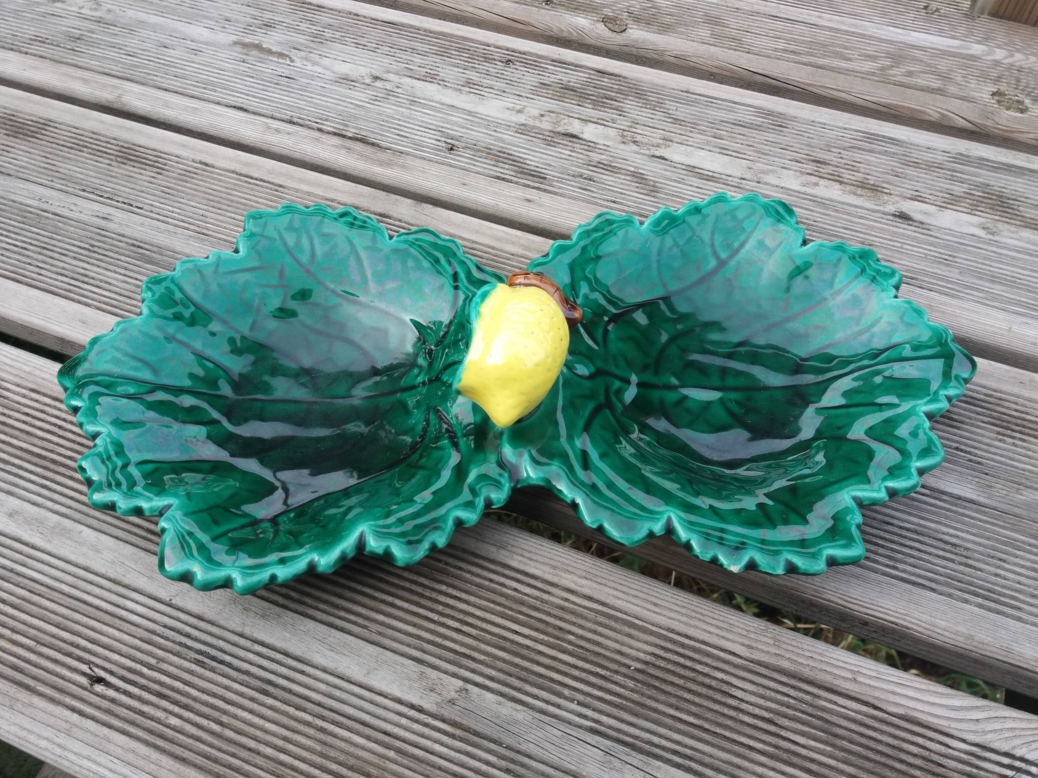 Empty cup pocket leaves and lemon in slip by Ferlay in Vallauris