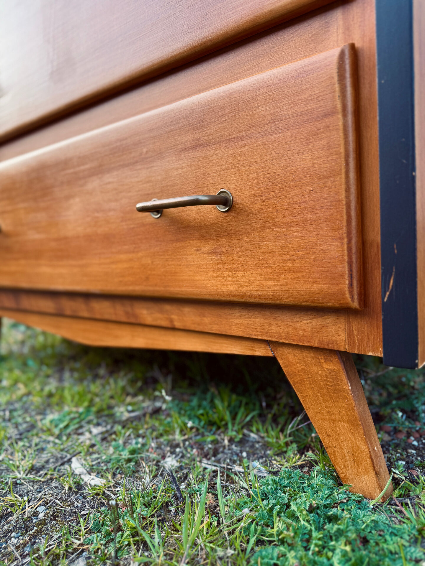 Vintage Scandinavian chest of drawers - varnished wood in teak colour