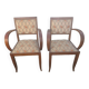 Pair of bridge armchairs in wood and fabric, 1940