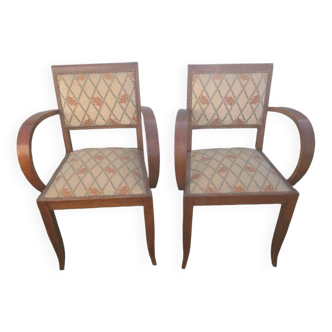 Pair of bridge armchairs in wood and fabric, 1940