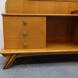 Vintage kaptafel met drieluik spiegel eiken