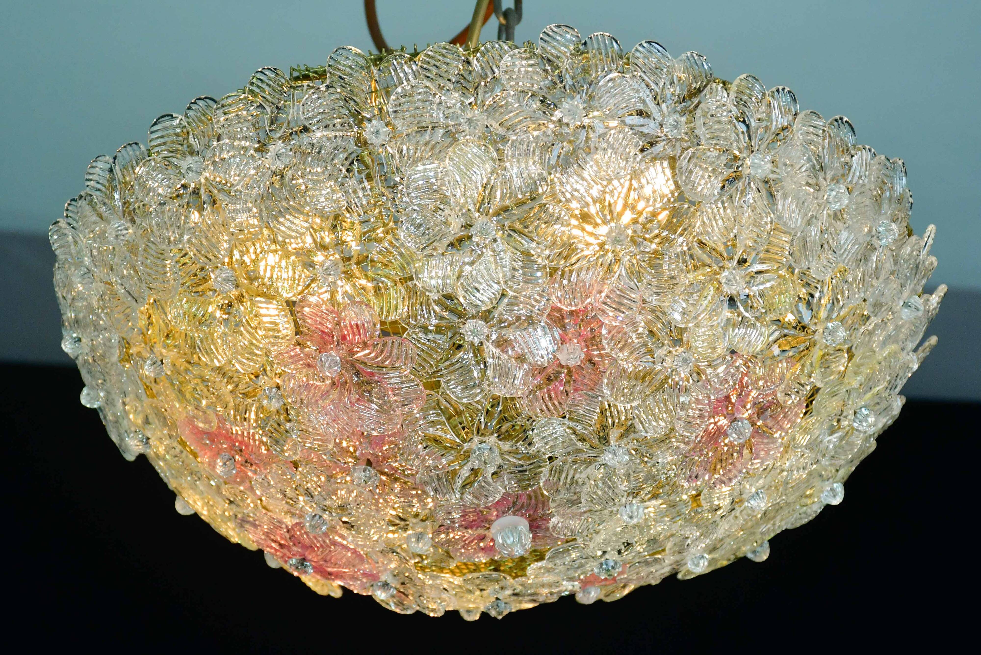 Amazing set of 2 Murano glass ceiling flower by Seguso for Venini