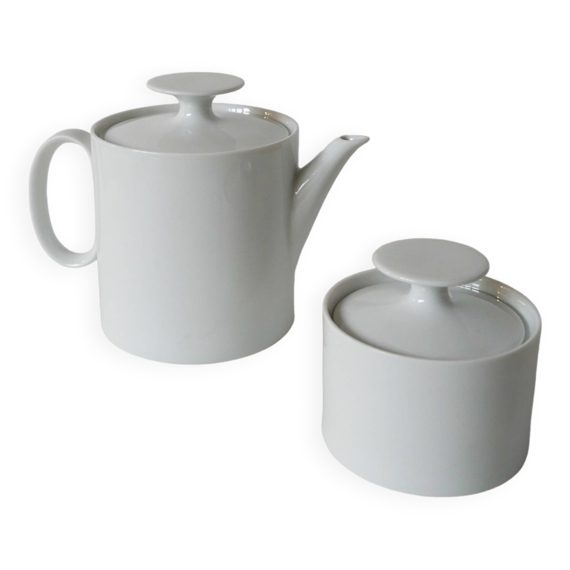 white ceramic teapot and sugar bowl Germany Thomas Design Modernist 1970
