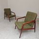 Pair of wooden armchairs Uluv green fabric 1960