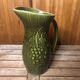 Old SARREGUEMINES Green Ceramic Pitcher Vintage Vines Decor