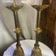 Pair of candlesticks in bronze and brass