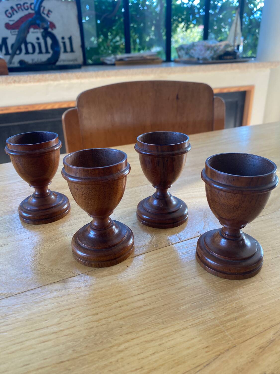 4 wooden egg cups