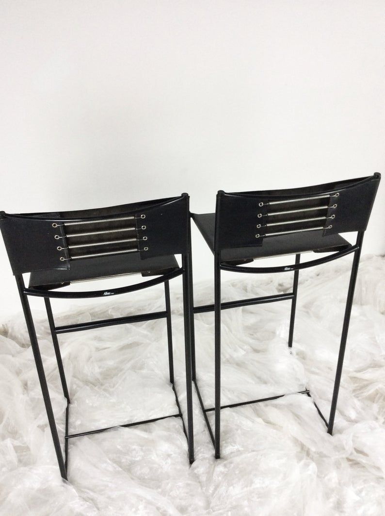 Set of two natural leather 'Spaghetti 164' bar stools by Giandomenico Belotti for Alias, Mid Century