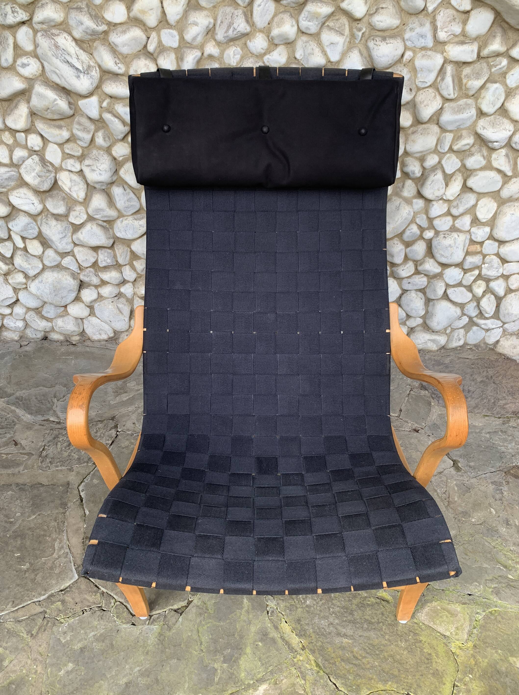 Pernilla armchair in black canvas by Bruno Mathsson, Dux, Sweden 1970