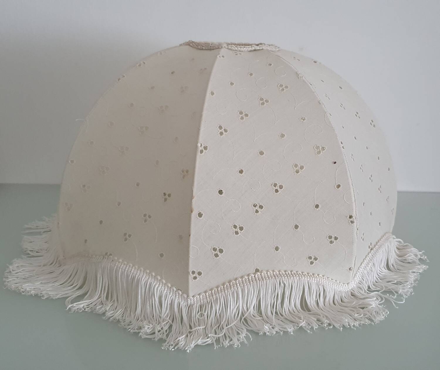 Hanging lampshade in English embroidery