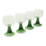 Set of 4 Vintage Luminarc Roemer Wine Glasses Green Ribbed Base