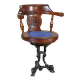 Early-20th Century Wooden Captain Armchair with Soft Seat, 1930s