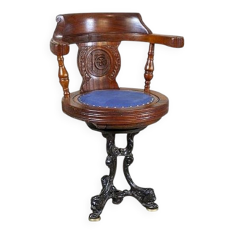 Early-20th Century Wooden Captain Armchair with Soft Seat, 1930s