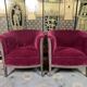 Pair of shepherdess armchairs art deco period red velvet