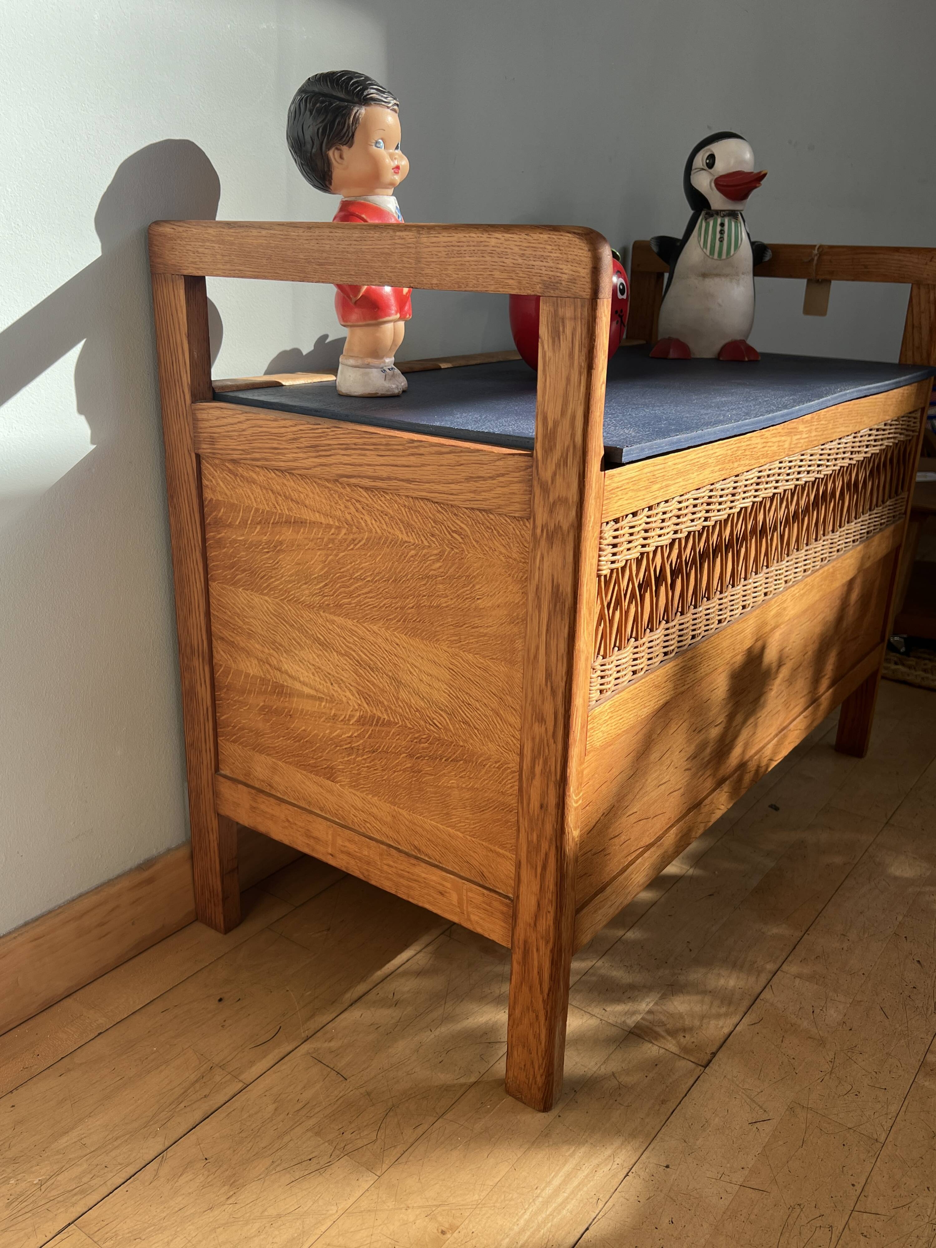 Vintage wooden and rattan toy chest