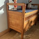 Vintage wooden and rattan toy chest