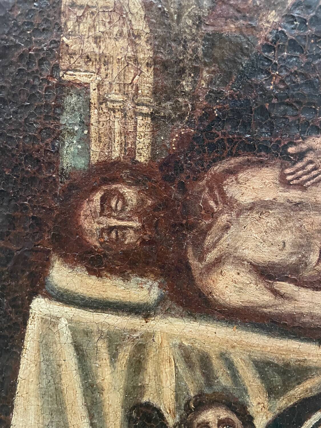 Ancient painting Pieta or Virgin of the Angustias of Granada 17th century