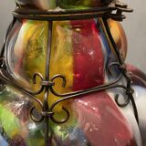Suspension en fer forgé multicolore en verre de Murano, années 1950