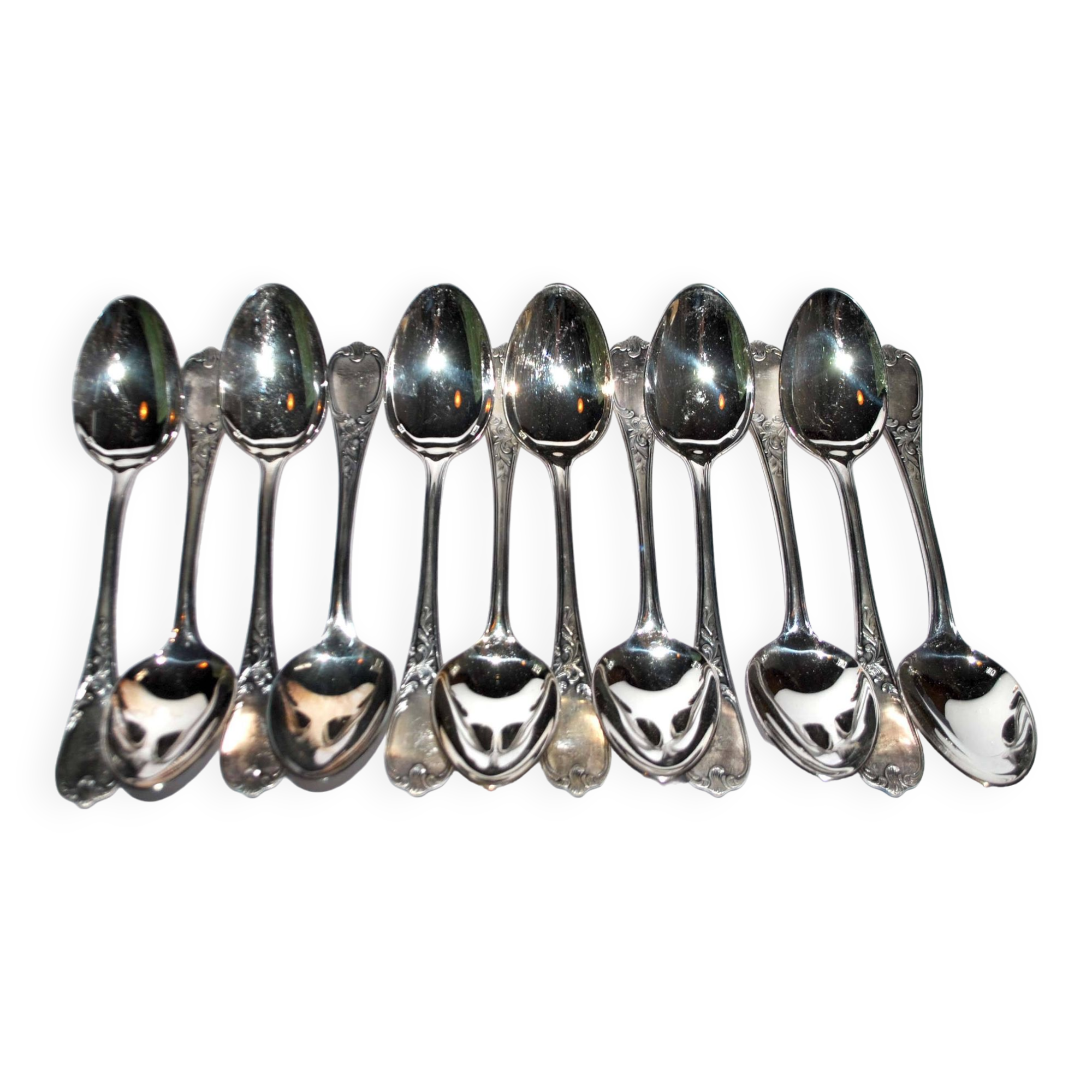 Set of 12 ercuis soup spoons in silver metal - marly rocaille decoration 20.5cm