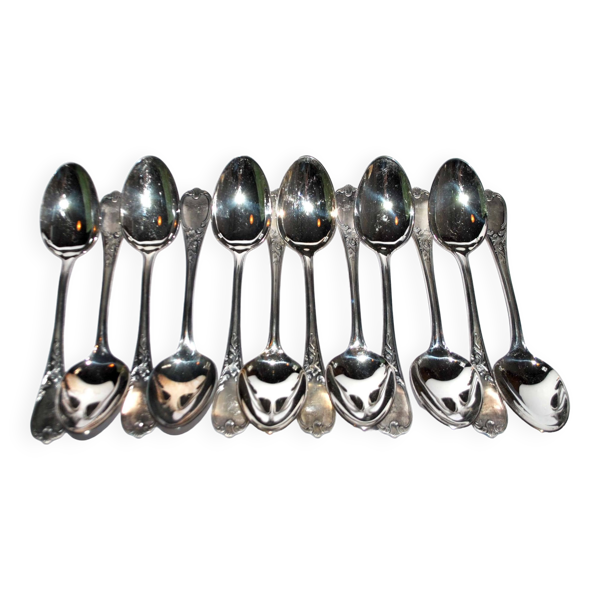 Lot de 12 cuillères à soupe ercuis en métal argenté - déco rocaille marly 20.5cm