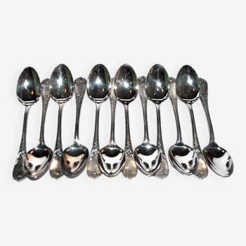 Set of 12 ercuis soup spoons in silver metal - marly rocaille decoration 20.5cm