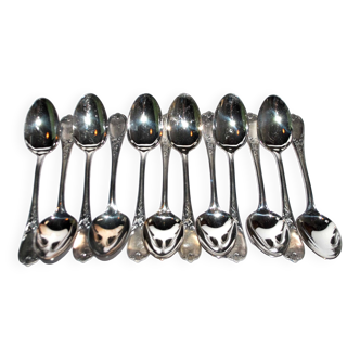 Set of 12 ercuis soup spoons in silver metal - marly rocaille decoration 20.5cm