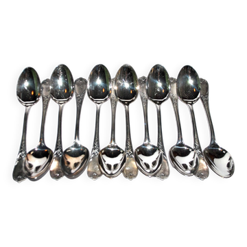 Set of 12 ercuis soup spoons in silver metal - marly rocaille decoration 20.5cm