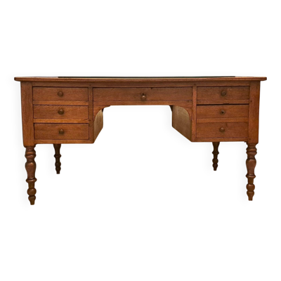 Bureau plat Louis Philippe 19e siècle en chêne doré massif