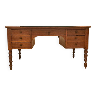 Bureau plat Louis Philippe 19e siècle en chêne doré massif