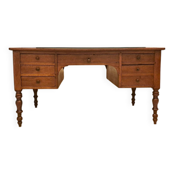 Bureau plat Louis Philippe 19e siècle en chêne doré massif