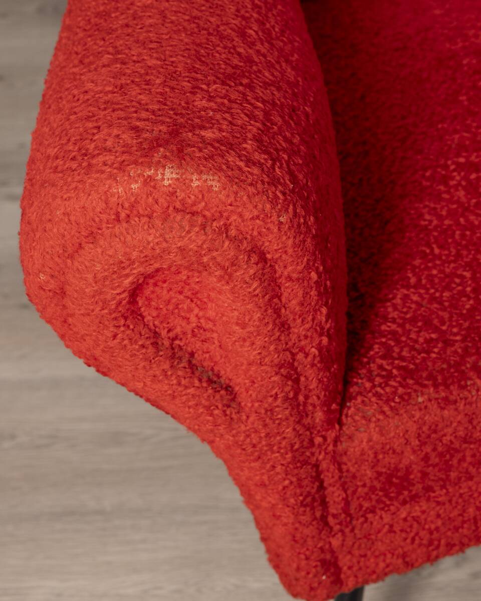 Pair of vintage 50s armchairs red fabric Italian design