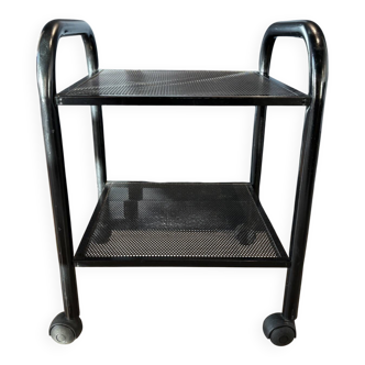 Vintage black metal rolling dessert trolley
