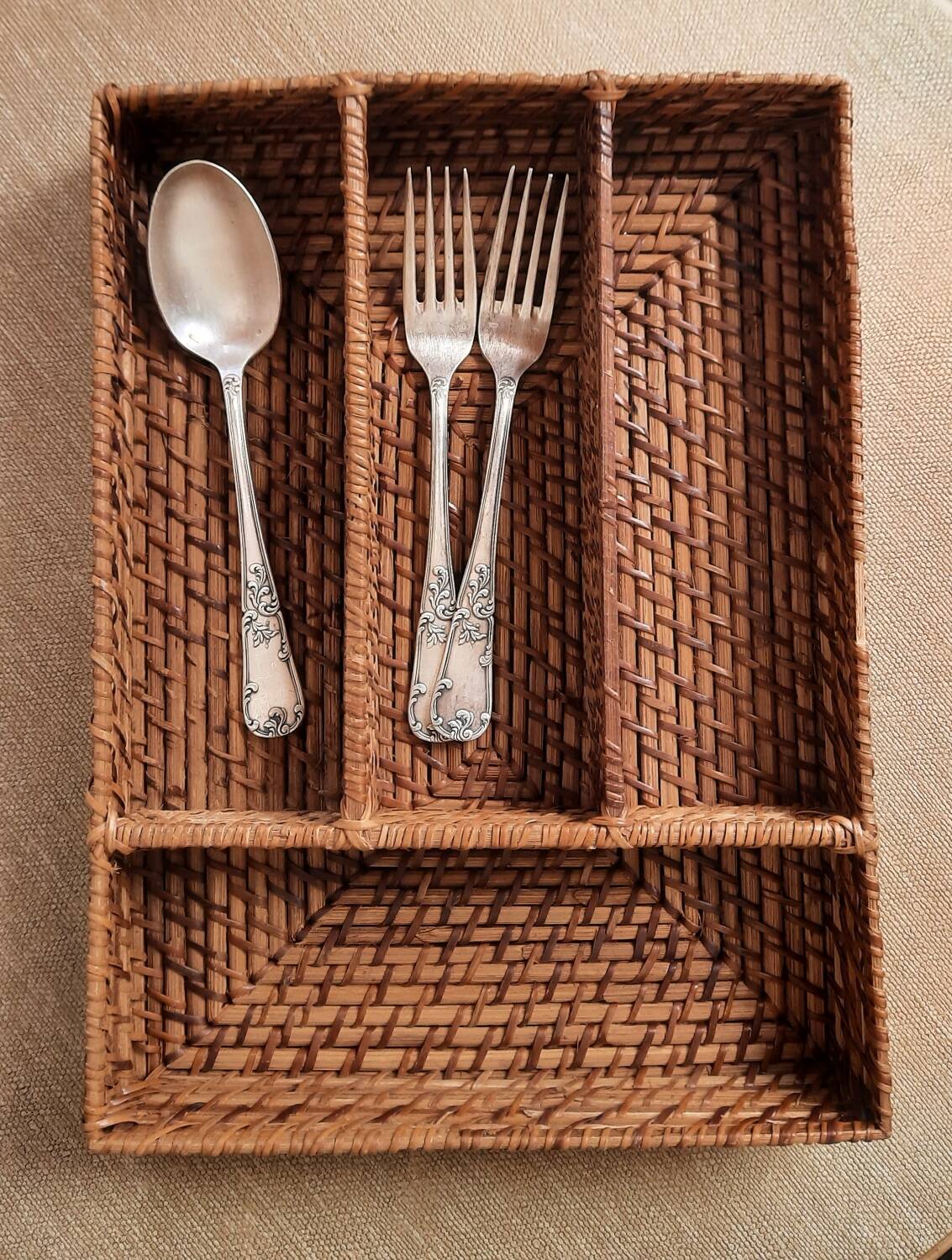 Woven rattan covered storage
