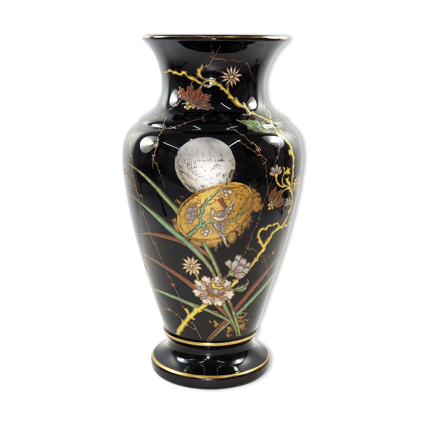 Art Nouveau vase in gold and silver enamelled glass hand painted