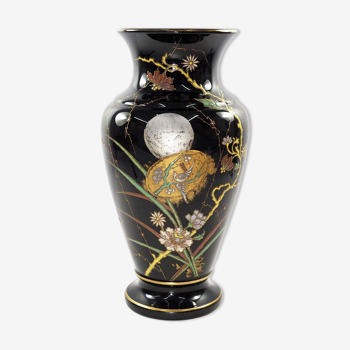 Vase Art Nouveau en Verre émaillé doré et argenté peint à la main