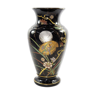 Vase Art Nouveau en Verre émaillé doré et argenté peint à la main