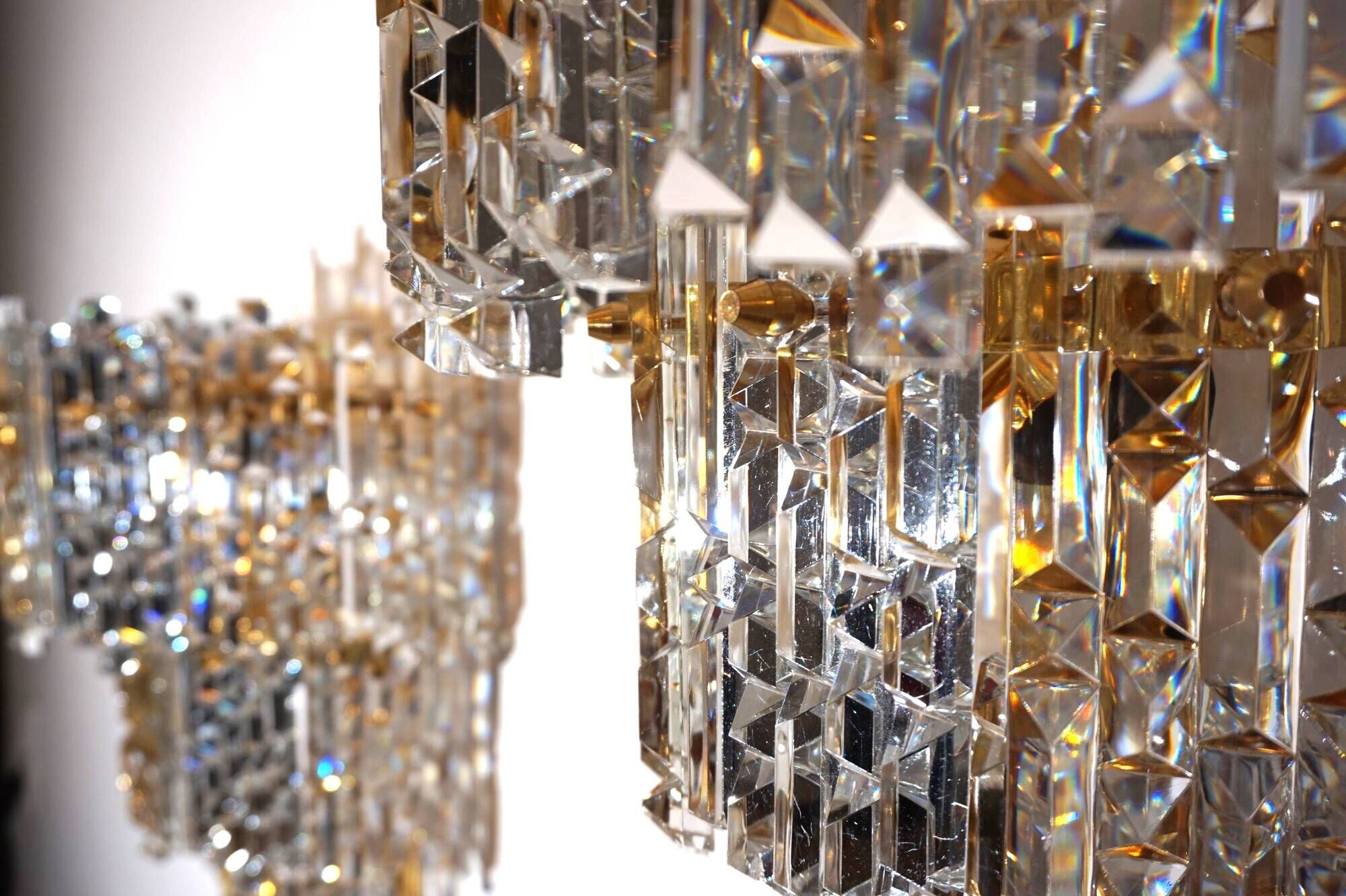 Set of 2 Kinkeldey Hollywood Regency waterfall crystal glass wall lights, 1970