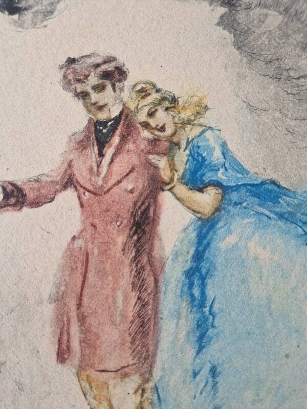 Georges Villa (1883-1965) - Colour lithograph - Gallant scene