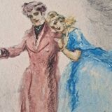 Georges Villa (1883-1965) - Colour lithograph - Gallant scene