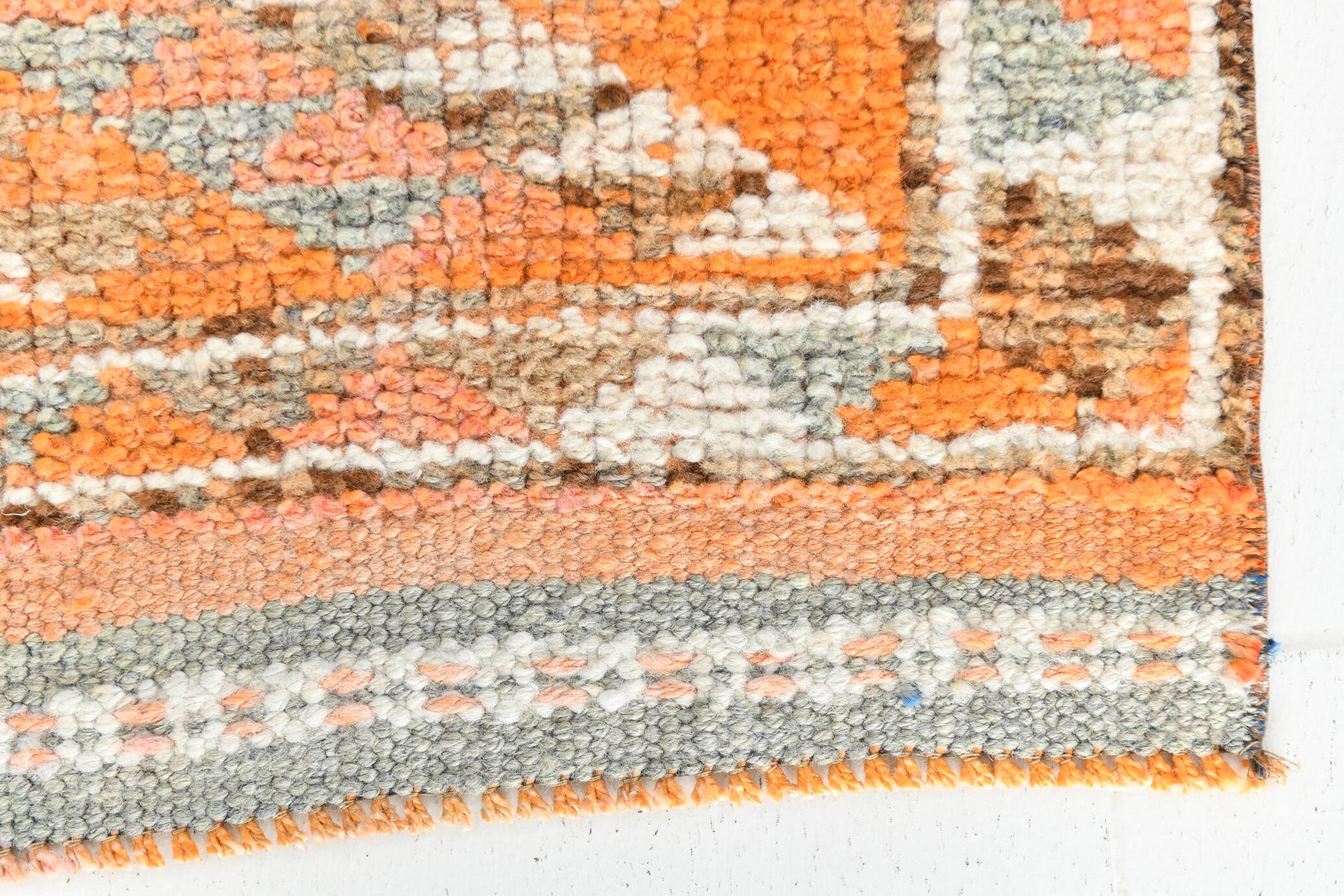 Orange & Beige Tribal Oushak Runner Rug, 88x362Cm