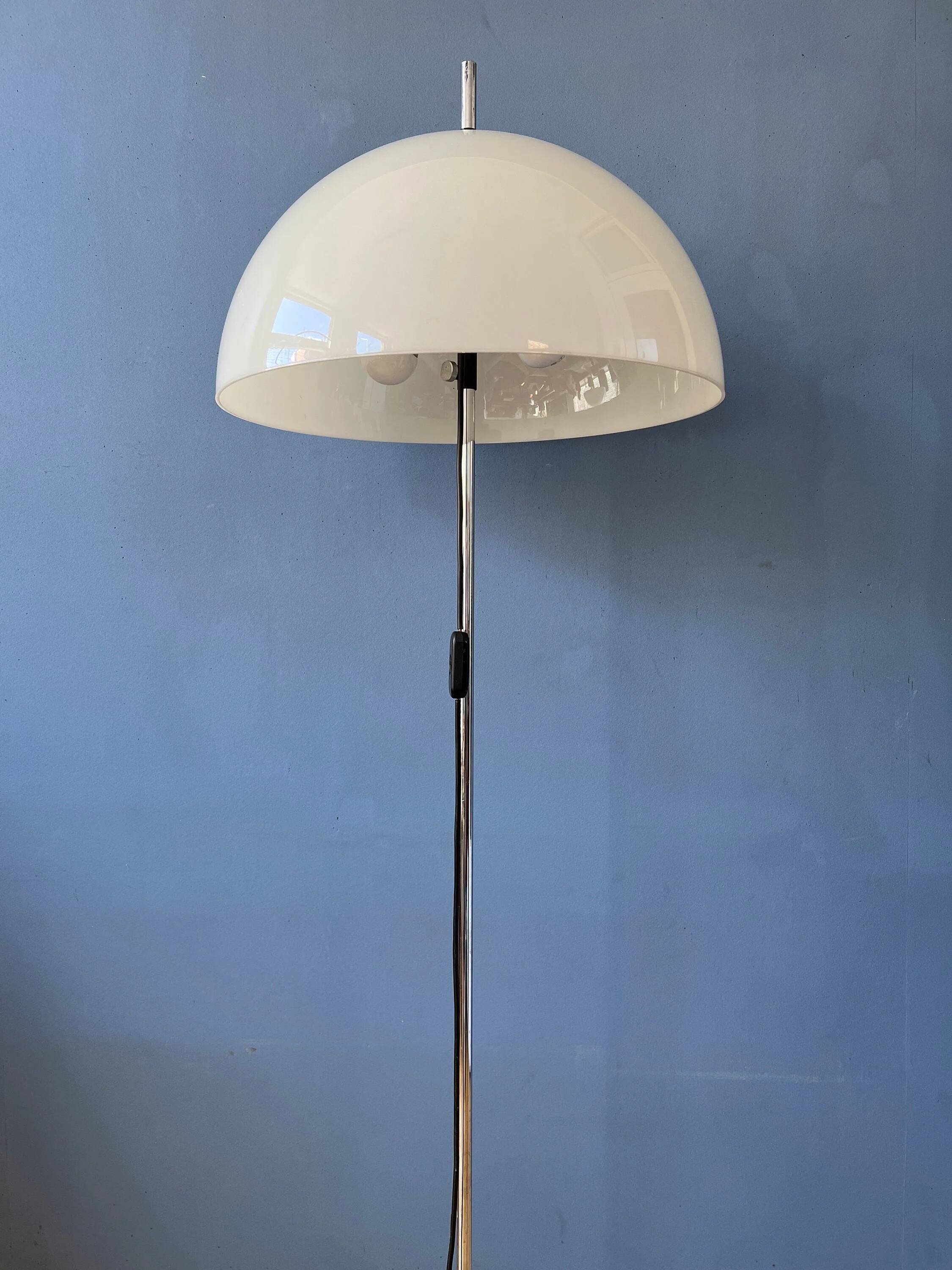 Vintage Dijkstra mushroom floor lamp with white acrylic glass shade.