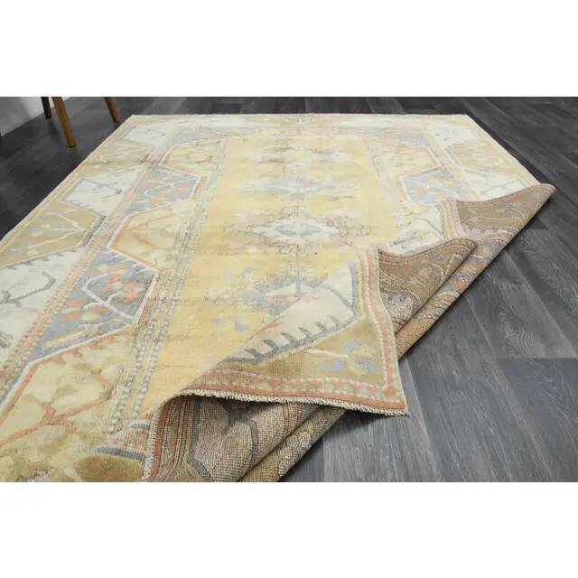 1970s Vintage Turkish Oushak Handmade Wool Cotton Orange Area Rug 198X287