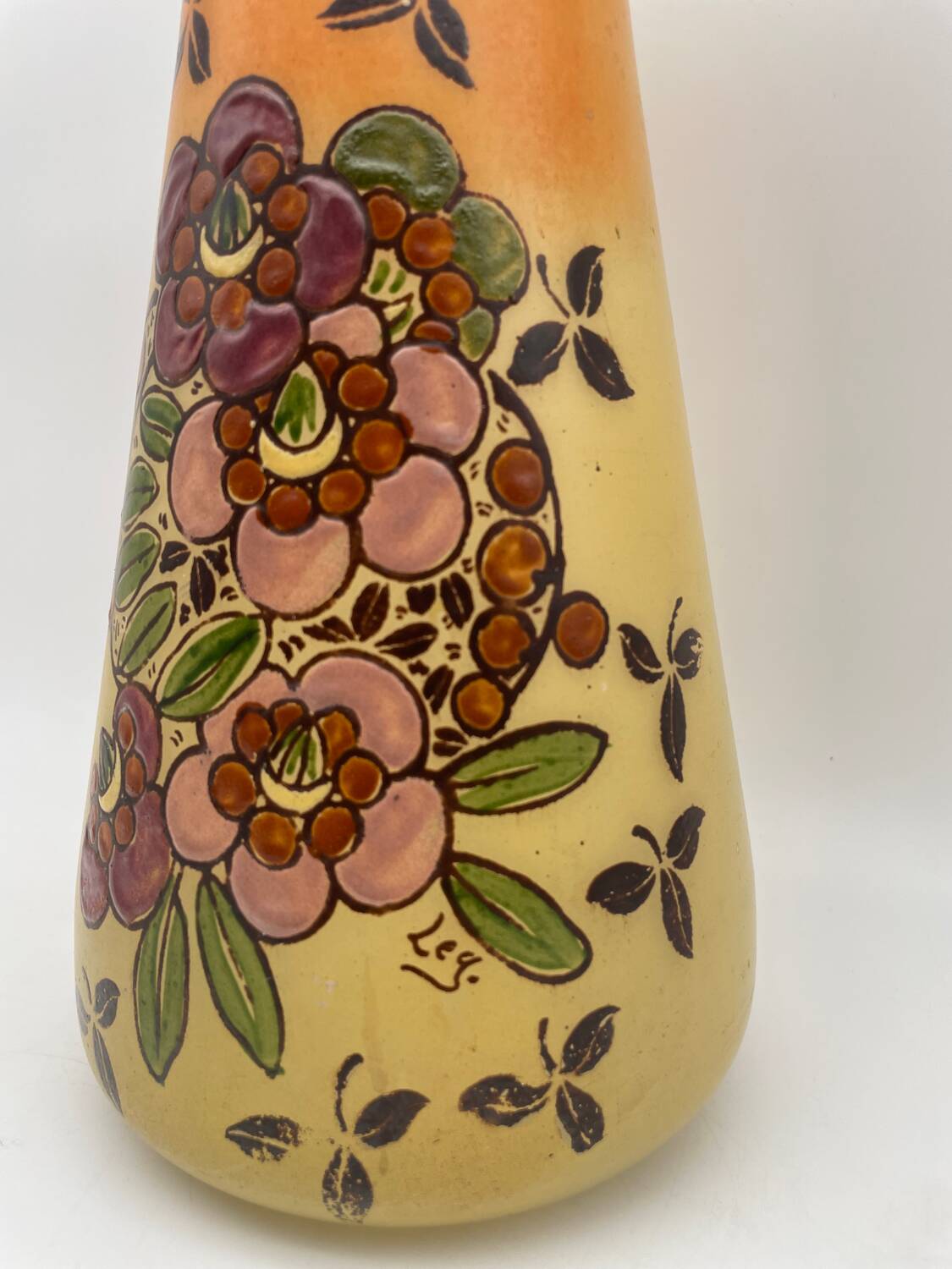 Legras Art Nouveau vase in enameled glass with flower decoration