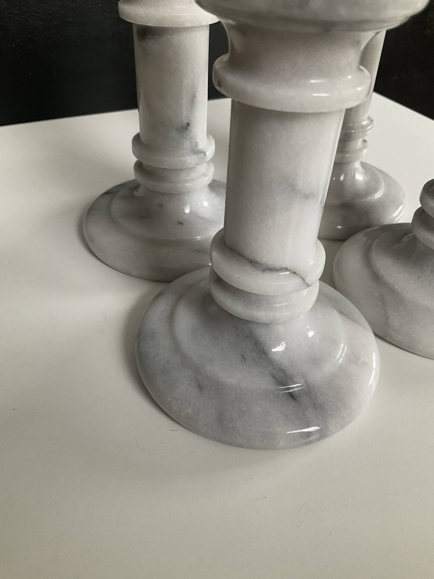 Set of 4 vintage Carrara marble candle holders