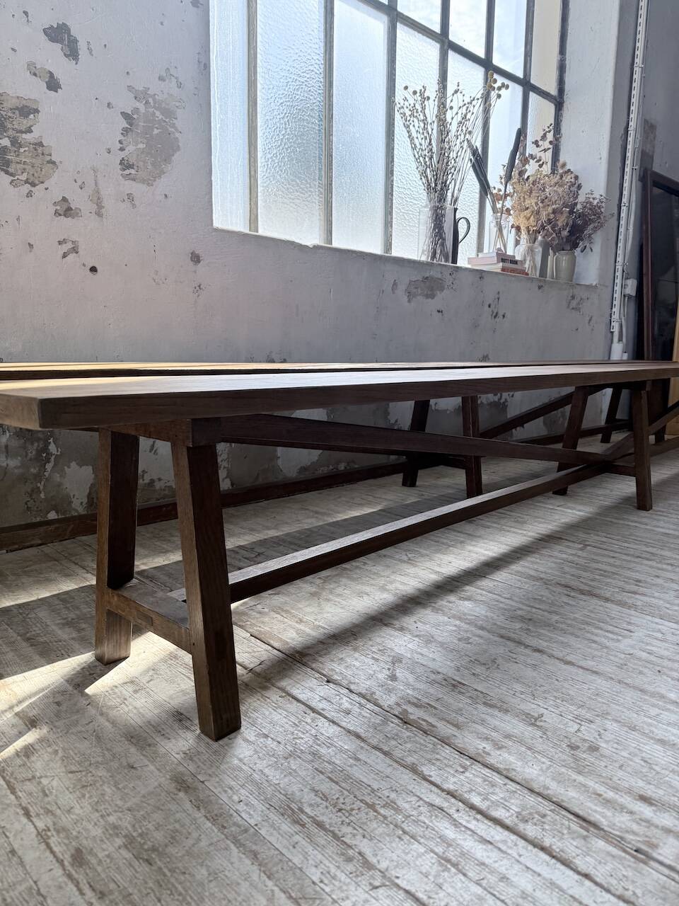 Paire de bancs de ferme chêne 4 mètres