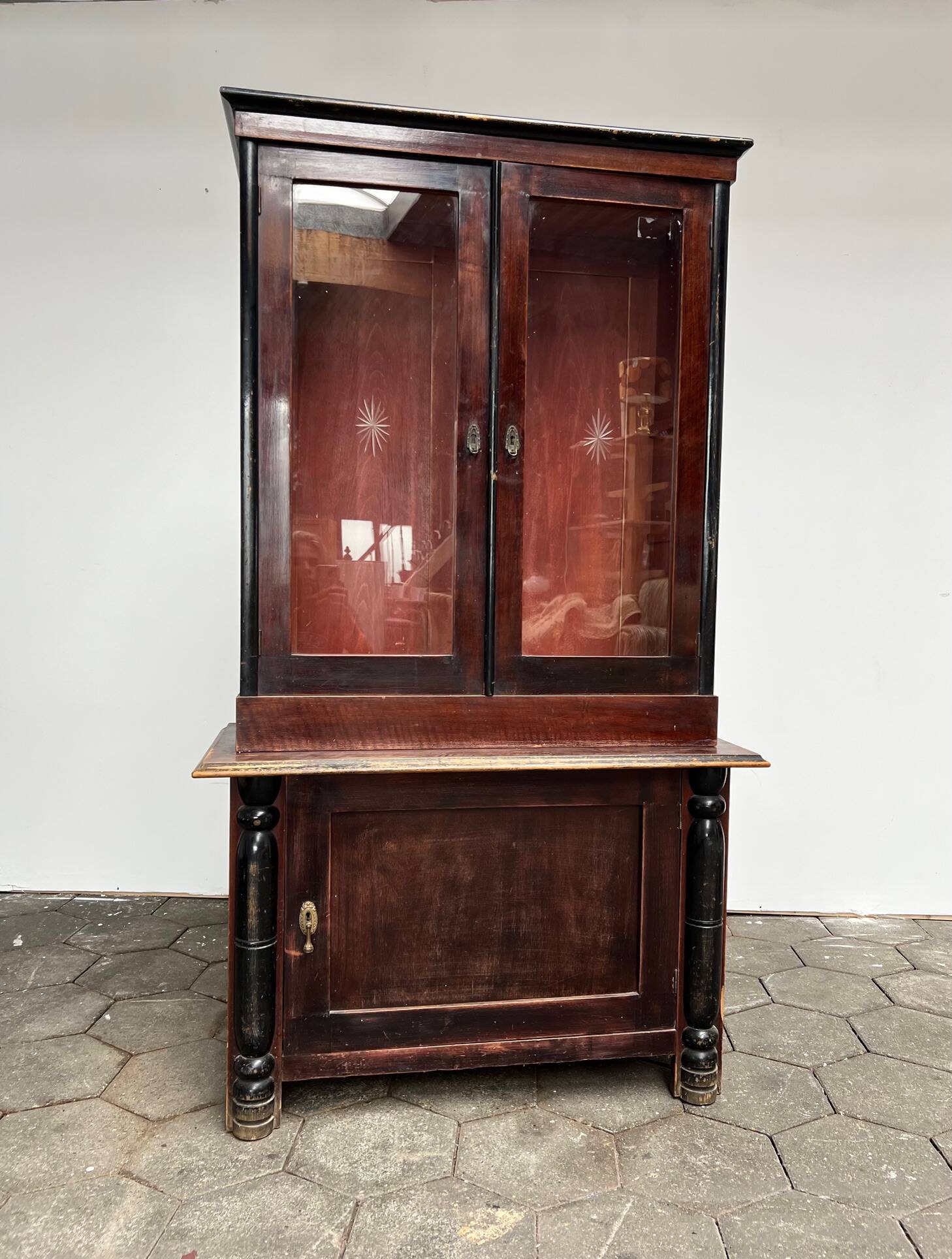 Vintage display cabinet, bookcase with glass doors